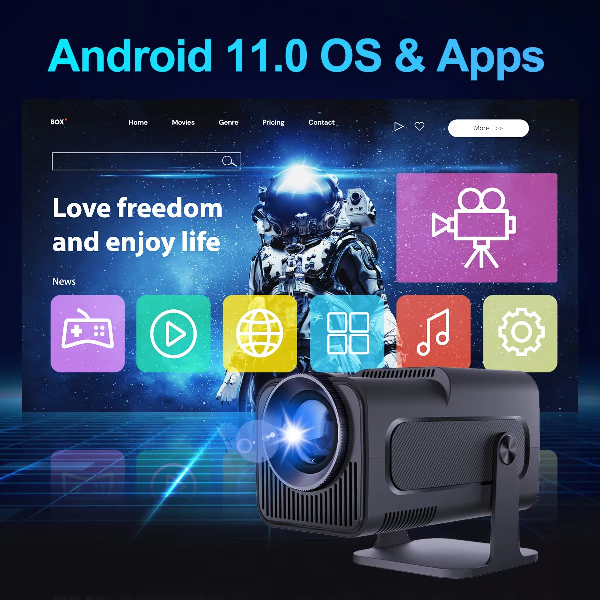 Proyector HY320 4K Nativo con Android 11, 390 ANSI, Doble WiFi6 y Bluetooth 5.0 | Cine Portátil para Interior y Exterior