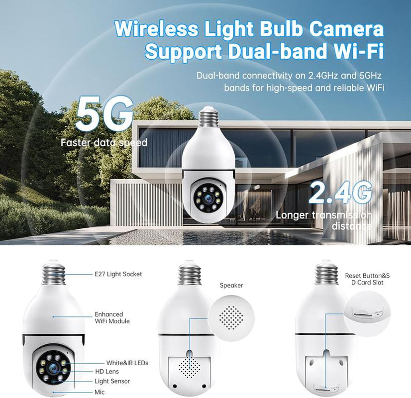 Noonkey 360° Bulb Security Camera – WiFi, Motion Tracking, Night Vision