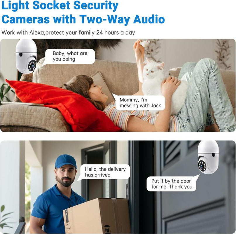 Noonkey 360° Bulb Security Camera – WiFi, Motion Tracking, Night Vision