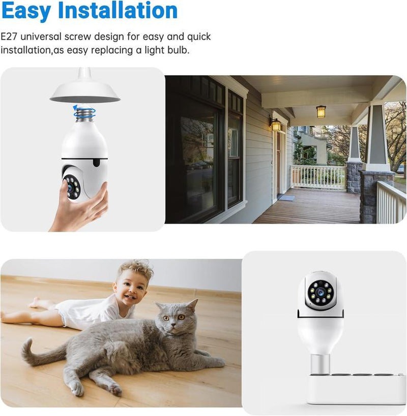 Noonkey 360° Bulb Security Camera – WiFi, Motion Tracking, Night Vision